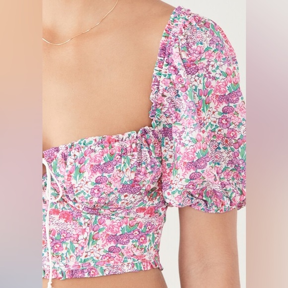 (A3) By Love & Lemons Puff Sleeve Crop Top Floral Print Underwire Top, Size XS - Picture 16 of 16